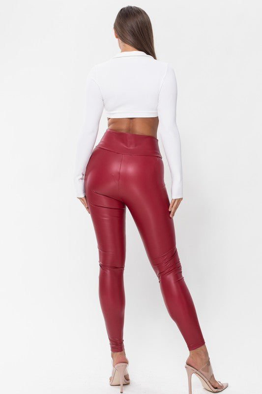 It's A Mystery Wine High Waisted Leather Look Leggings