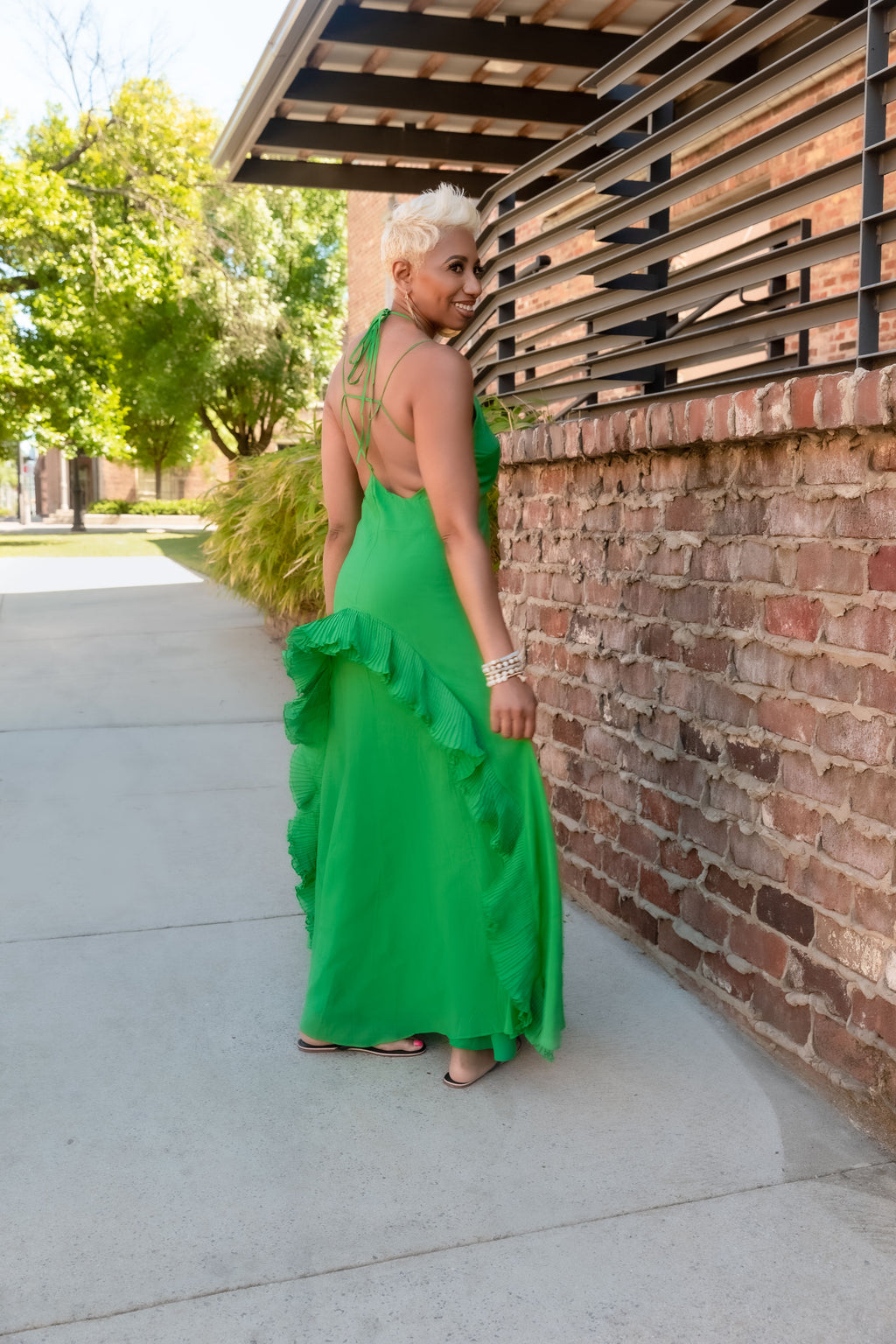 Lux Frills Maxi Dress in Green